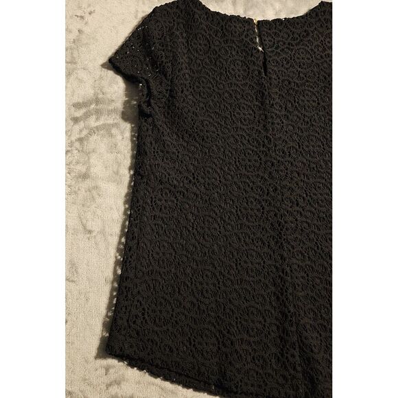 Kaari Blue Tunic Top Blouse Womens Medium Black Floral Lace Career Workwear - Picture 5 of 14